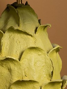 Lampă de masă din iută cu abajur plisat natur și structură din hârtie mâché verde, formă florală sculptată, finisaj natural, 67,5×50 cm, „Artyso"