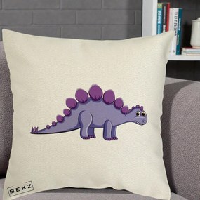 Perna Personalizata Stegozaur Mov, 40x40 cm, Ecru, Husa Detasabila, Perna Inclusa, BEKZ®