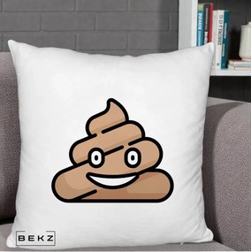 Perna Decorativa Emoji Poop Funny, 40x40 cm, Alb Pufos, Husa Detasabila, Perna Inclusa, BEKZ®