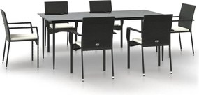 vidaXL Set mobilier de grădină cu perne, 7 piese, negru, poliratan