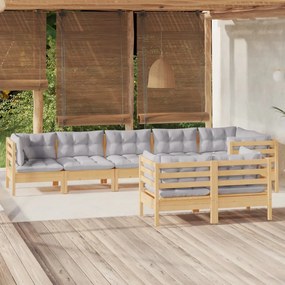 3096501 vidaXL Set mobilier de grădină cu perne gri, 8 piese, lemn masiv pin
