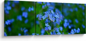 Tablou cu flori albastre (cu ceas) (90x30 cm)