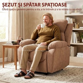 HOMCOM Fotoliu Reclinabil Manual cu Material cu Aspect de In, Suport pentru Picioare și Cotiere Căptușite, Maro Închis | Aosom Romania