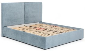 Pat matrimonial albastru tapițat cu spațiu de depozitare cu somieră 180x200 cm Thessa Bold – Bonami Selection