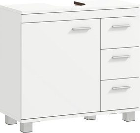 HOMCOM Dulap Sub Lavoar pentru Baie cu Ușă Amortizată și 3 Sertare, Decupaj în Formă de U și Rafturi, Dulap Modern și Compact pentru Lavoare cu Piedestal sau Fără, Alb | Aosom Romania