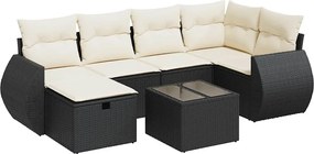 vidaXL Set canapele de grădină cu perne, 7 piese, negru, poliratan