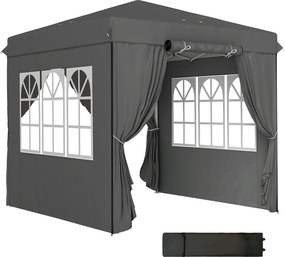 Outsunny Pavilion pop-up 2,5 x 2,5 m cu pereți laterali și geantă de transport, cort de grădină reglabil pe înălțime UPF50+, gri închis | Aosom Romania