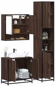 vidaXL Set mobilier de baie, 3 piese, stejar maro, lemn prelucrat