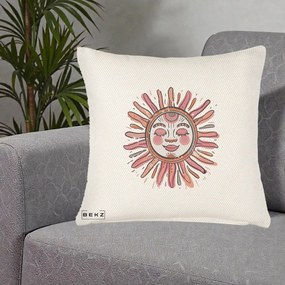 Perna Decorativa Soare Roz Tribal, 40x40 cm, Crem Reliefat, Husa Detasabila, Perna Inclusa, BEKZ®