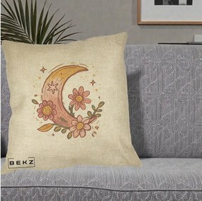 Perna Decorativa Luna Florala Boho, 40x40 cm, Crem, Husa Detasabila, Perna Inclusa, BEKZ®