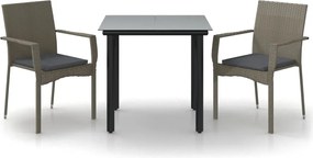 vidaXL Set mobilier de grădină cu perne, 3 piese, negru/gri, poliratan