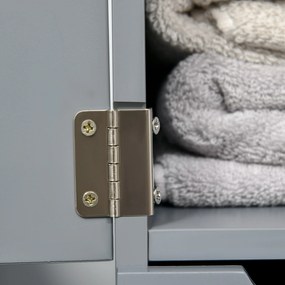 HOMCOM Coloană de Baie Modernă Mueble Auxiliar de Baño cu 2 Rafturi 2 Sertare și 1 Ușă Antivoltaică 15x33x136,5 cm Gri | Aosom Romania