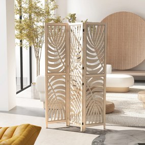 HOMCOM Paravan cu 3 Panouri, Separator Pliabil cu Design Frunze pentru Interior, Finisaj Natural | Aosom Romania