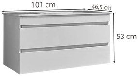 Mască de baie Cube 100 cu chiuvetă ceramică, 2 sertare, vopsită în alb lucios
