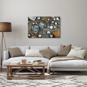 Tablou - decorațiuni argintii de Crăciun (90x60 cm)