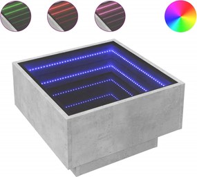 vidaXL Măsuță de cafea cu LED, gri beton, 50x50x30 cm, lemn prelucrat