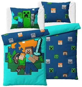 Lenjerie de pat pentru copii Minecraft Alex șiSteve, 140 x 200 cm, 70 x 90 cm