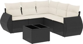 vidaXL Set mobilier de grădină cu perne, 6 piese, negru, poliratan