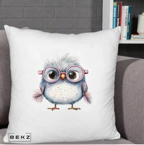 Perna Decorativa Pui Pufos cu Ochelari Roz, 40x40 cm, Alb Pufos, Husa Detasabila, Perna Inclusa, BEKZ®