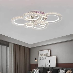 Lustra LED Cu Telecomanda, Cristal, 6 cercuri, Cromat ,120W, RGB,