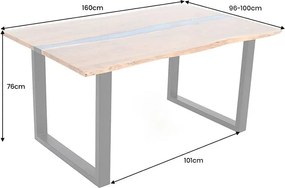 Masa din lemn de salcam cu rasina epoxidica albastra LIQUID 160cm