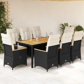 3276838 vidaXL Set mobilier de grădină cu perne, 9 piese, negru, poliratan