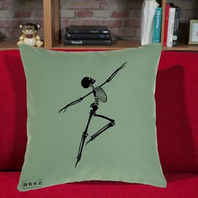 Perna Decorativa Schelet Dansator Silueta Neagra Halloween, 40x40 cm, Verde, Husa Detasabila, Perna Inclusa, BEKZ®