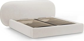 Pat matrimonial crem tapițat cu spațiu de depozitare cu somieră 160x200 cm Ovalo – Micadoni