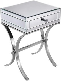 Noptieră din oglindă argintie și picioare din oțel inoxidabil, 38x35x56 cm
