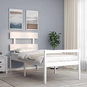 3195317 vidaXL Cadru de pat senior cu tăblie single, alb, lemn masiv