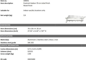Suport haine design LUX Hudson S, nickel 106051 HZ