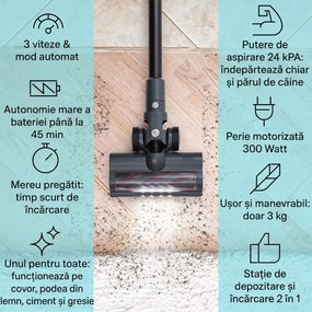 Klarstein LARMA, aspirator, fără fir, fără sac, timp de funcționare maxim 45 min, LED
