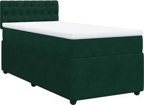 vidaXL Pat box spring cu saltea, verde închis, 90x190 cm, catifea