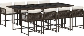 vidaXL Set mobilier de grădină cu perne, 9 piese, maro, poliratan