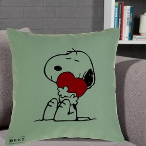 Perna Personalizata Snoopy cu Inima, 40x40 cm, Verde, Husa Detasabila, Perna Inclusa, BEKZ®