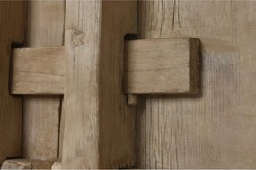 Bufet din lemn de ulm reciclat, natur, cu 4 uși și decor geometric în relief, aspect rustic, finisaj natural, 96 x 230 x 48 cm, „Ervino”