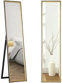 HOMCOM Oglindă de Podea Înaltă cu Suport Posterior și Ramă, Oglindă de Perete din MDF și Sticlă, 37x3x157 cm, Auriu | Aosom Romania