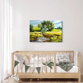 Tablou - Râu între câmpii, pictură în ulei (90x60 cm)