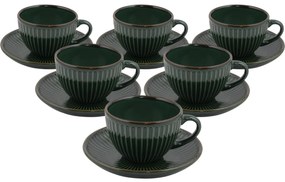 Set de 6 cești din ceramică cu farfurioare Linea210 ml, verde