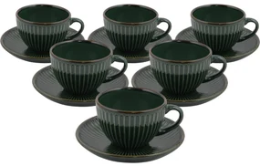 Set de 6 cești din ceramică cu farfurioare Linea210 ml, verde