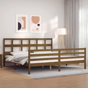 3194854 vidaXL Cadru pat cu tăblie, maro miere, 200x200 cm, lemn masiv