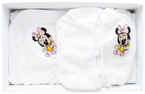 Set de baie pentru bebelusi, cu 3 piese, brodat cu Minnie Mouse, Alb- SDB-11