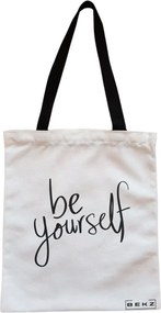 Sacosa de Panza pentru Cumparaturi, Geanta Tote, model Be Yourself, Cu fermoar, 38x34.5 cm, Alba, BEKZ®