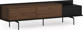 Comodă TV Zenar 200 cm cu picioare metalice și sertar - nuc elegant / negru