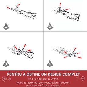 Pom de Craciun artificial inalt de 120cm cu ramuri realiste, 60 de lumini LED si 140 de varfuri HOMCOM | Aosom Romania