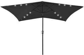 Umbrela de soare cu stalp din otel  LED-uri, negru, 2x3 m Negru