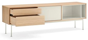 Comodă TV cu aspect de lemn de stejar Teulat Yoko, alb-crem