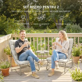 Outsunny Set de grădină 3 piese cu 2 scaune lounge, masă de cafea și perne pentru exterior, patio, balcon, Gri deschis | Aosom Romania