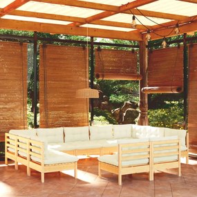 3097211 vidaXL Set mobilier grădină cu perne crem, 11 piese, lemn masiv de pin