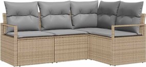 vidaXL Set de canapea cu pernă 4 pcs Beige și gri deschis poliratan